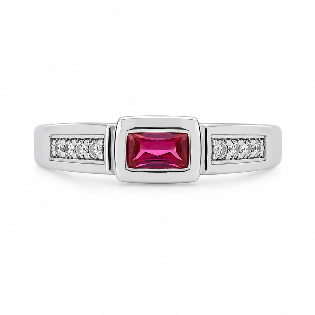 925 Sterling Silver Ruby Red Emerald Cut Ring for Women