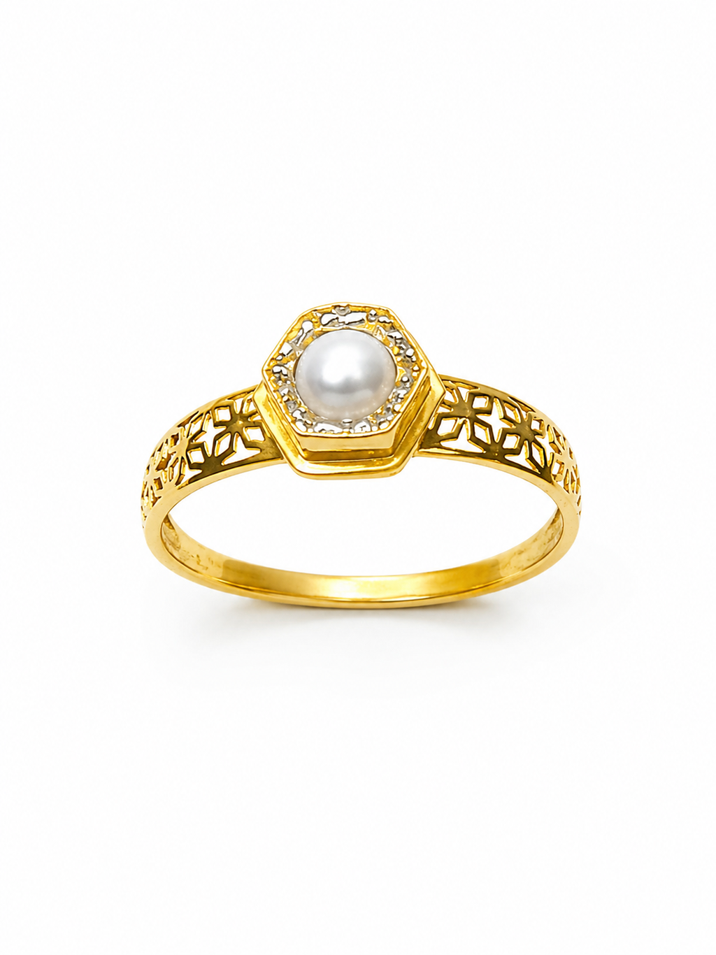 18K Gold Pearl Diamond Ring for Women