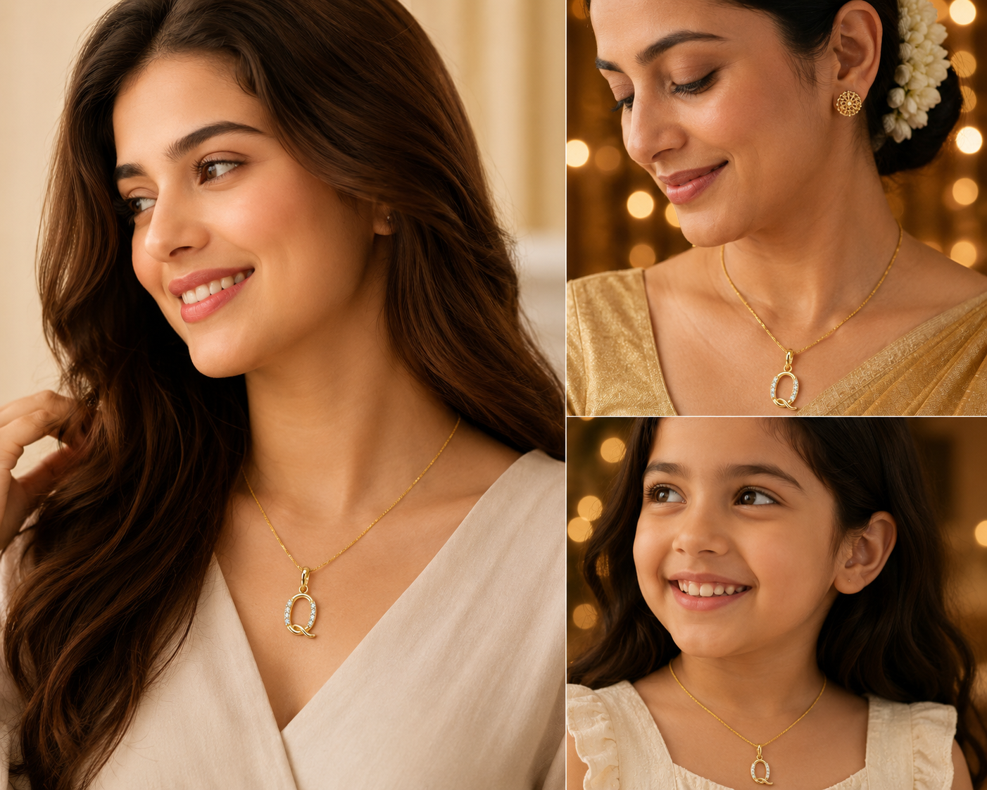 18K Gold Diamond Initial "Q" Letter Pendant