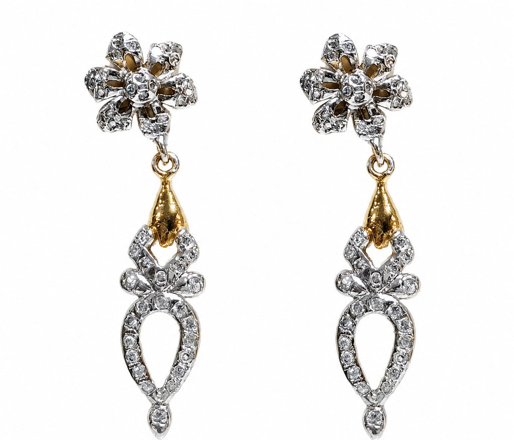 Floral Crystal Drop Earrings – Gold & Silver Tone Statement Earrings