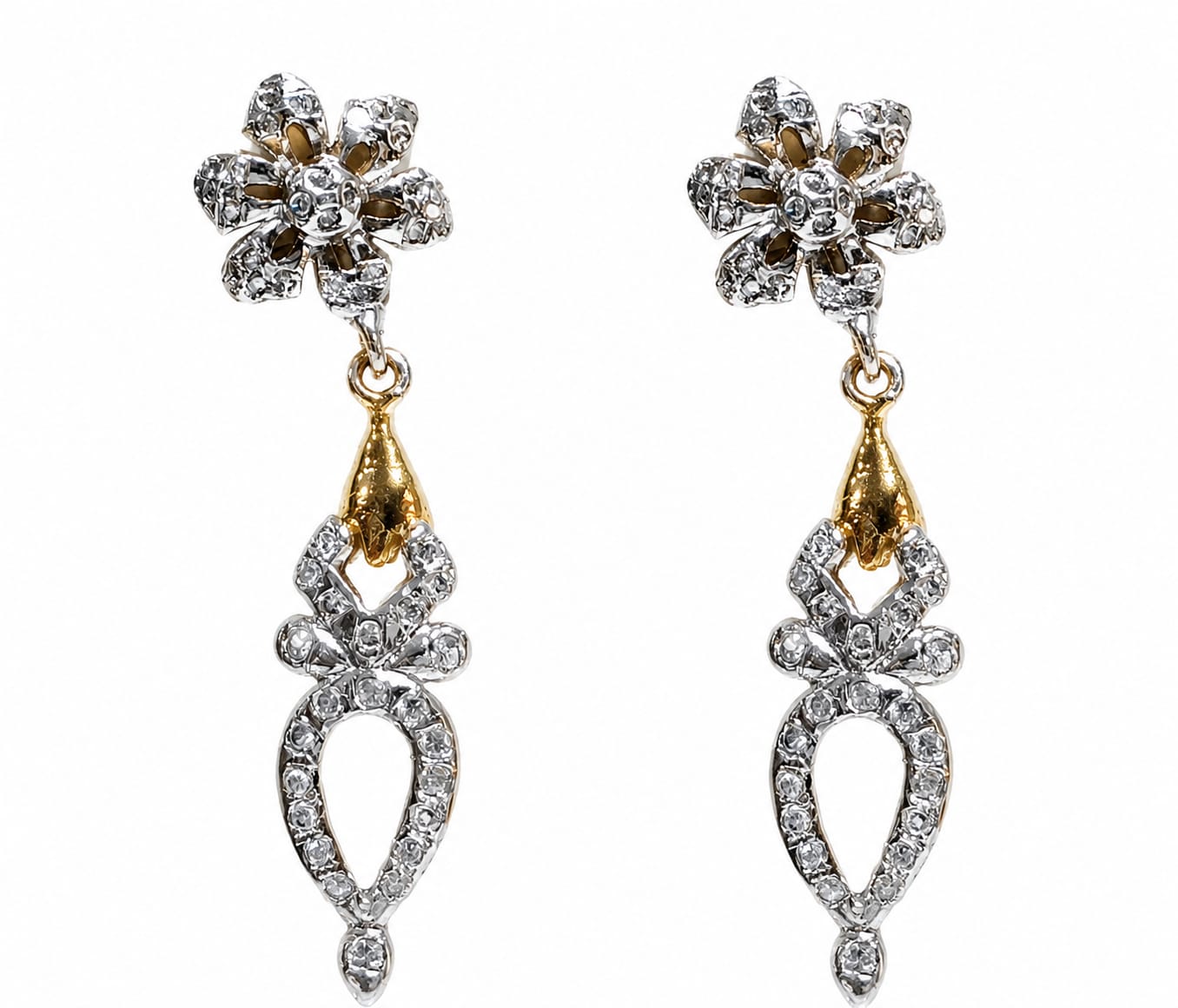 Floral Crystal Drop Earrings – Gold & Silver Tone Statement Earrings