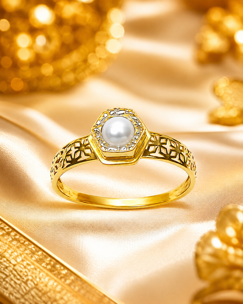 18K Gold Pearl Diamond Ring for Women