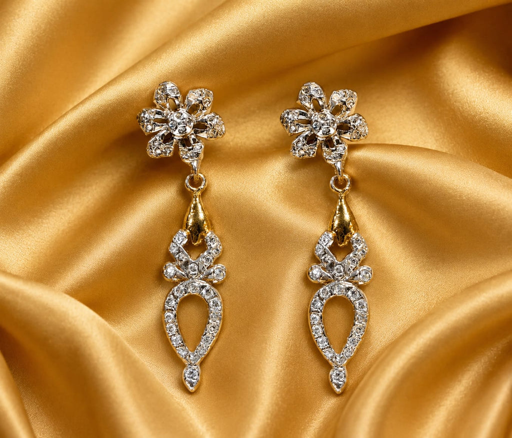 Floral Crystal Drop Earrings – Gold & Silver Tone Statement Earrings