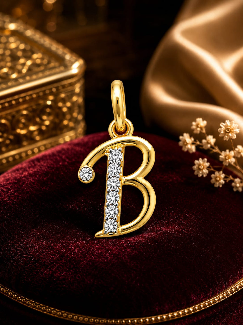 18K Gold Diamond Initial "B" Letter Pendant