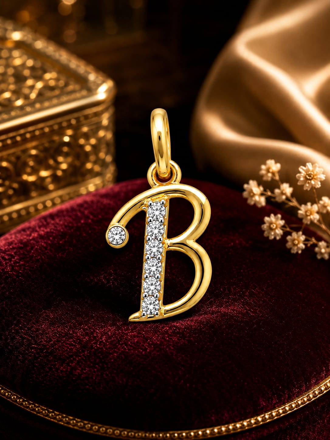 18K Gold Diamond Initial "B" Letter Pendant