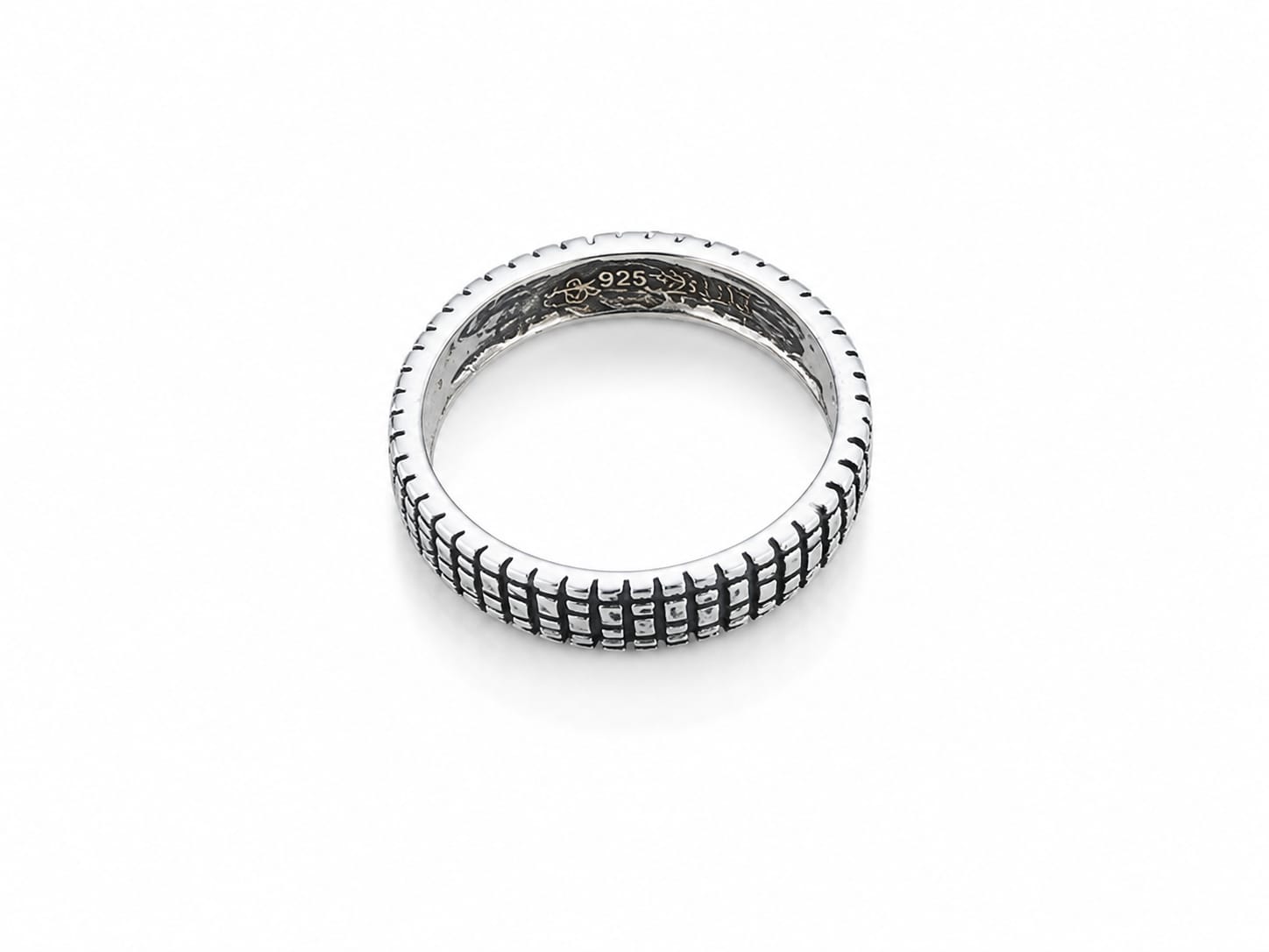 925 Sterling Silver Grid Pattern Band Ring