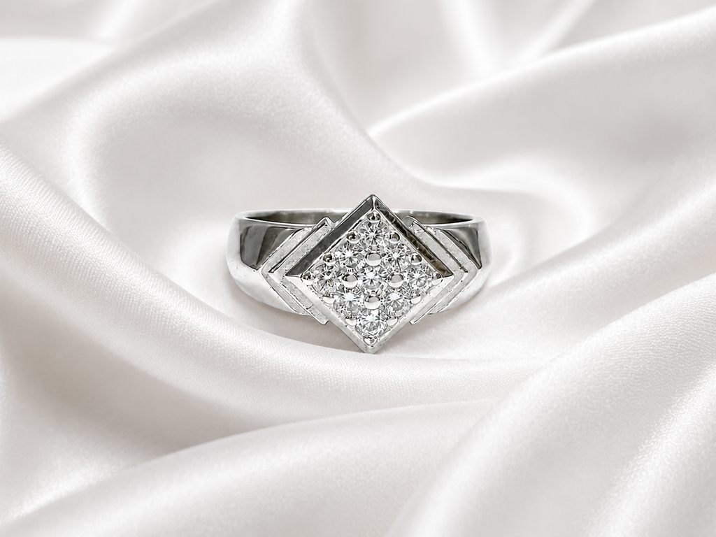 Radiant Geometric Diamond Cluster Ring – Silver Finish