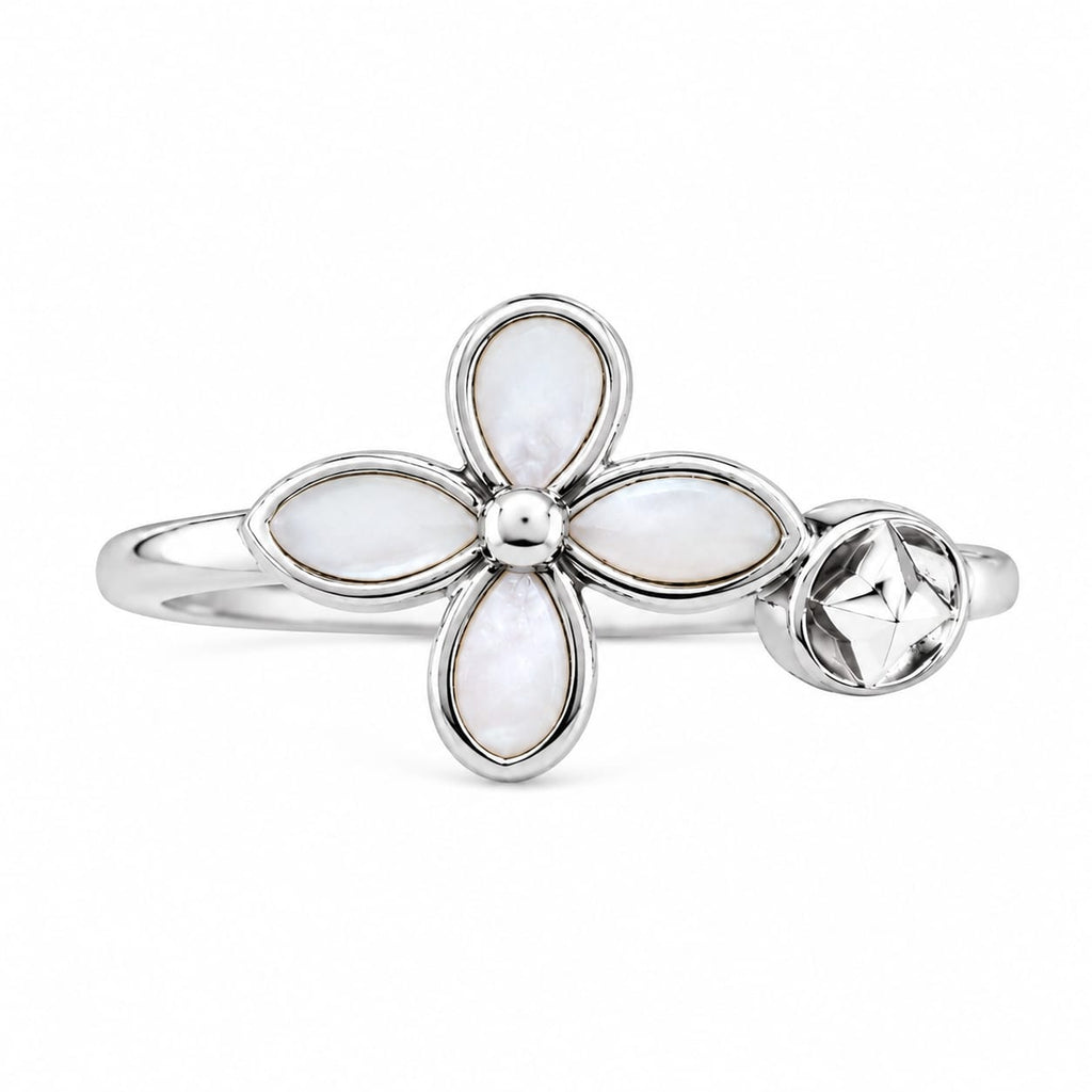925 Sterling Silver Mother of Pearl Floral Ring for Women