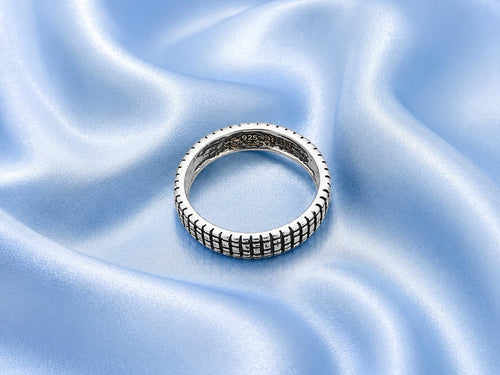 925 Sterling Silver Grid Pattern Band Ring