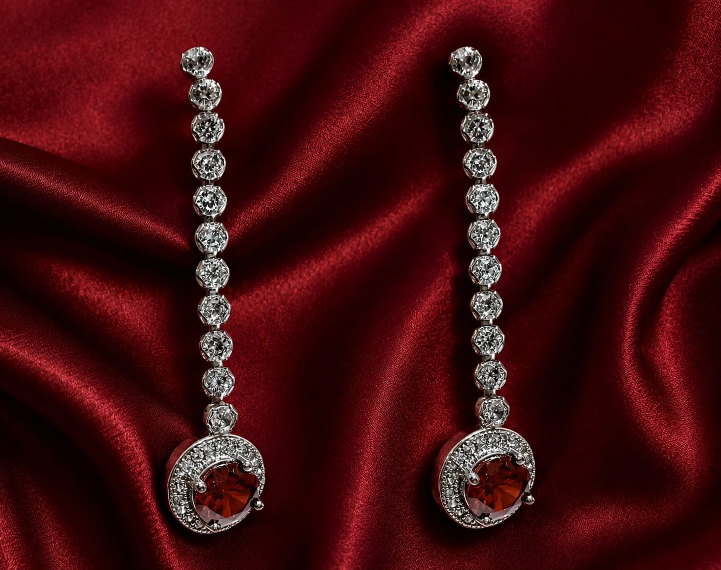 Crimson Heart Crystal Drop Earrings