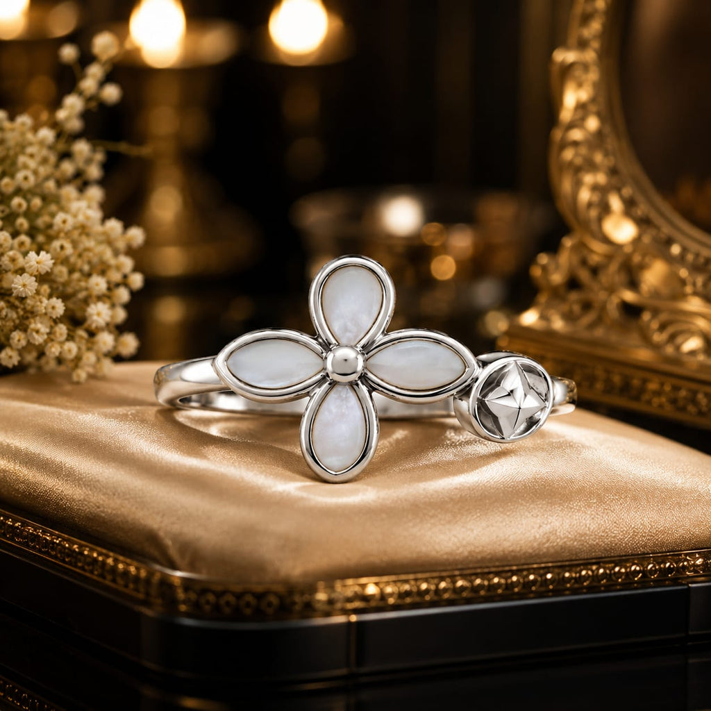 925 Sterling Silver Mother of Pearl Floral Ring for Women