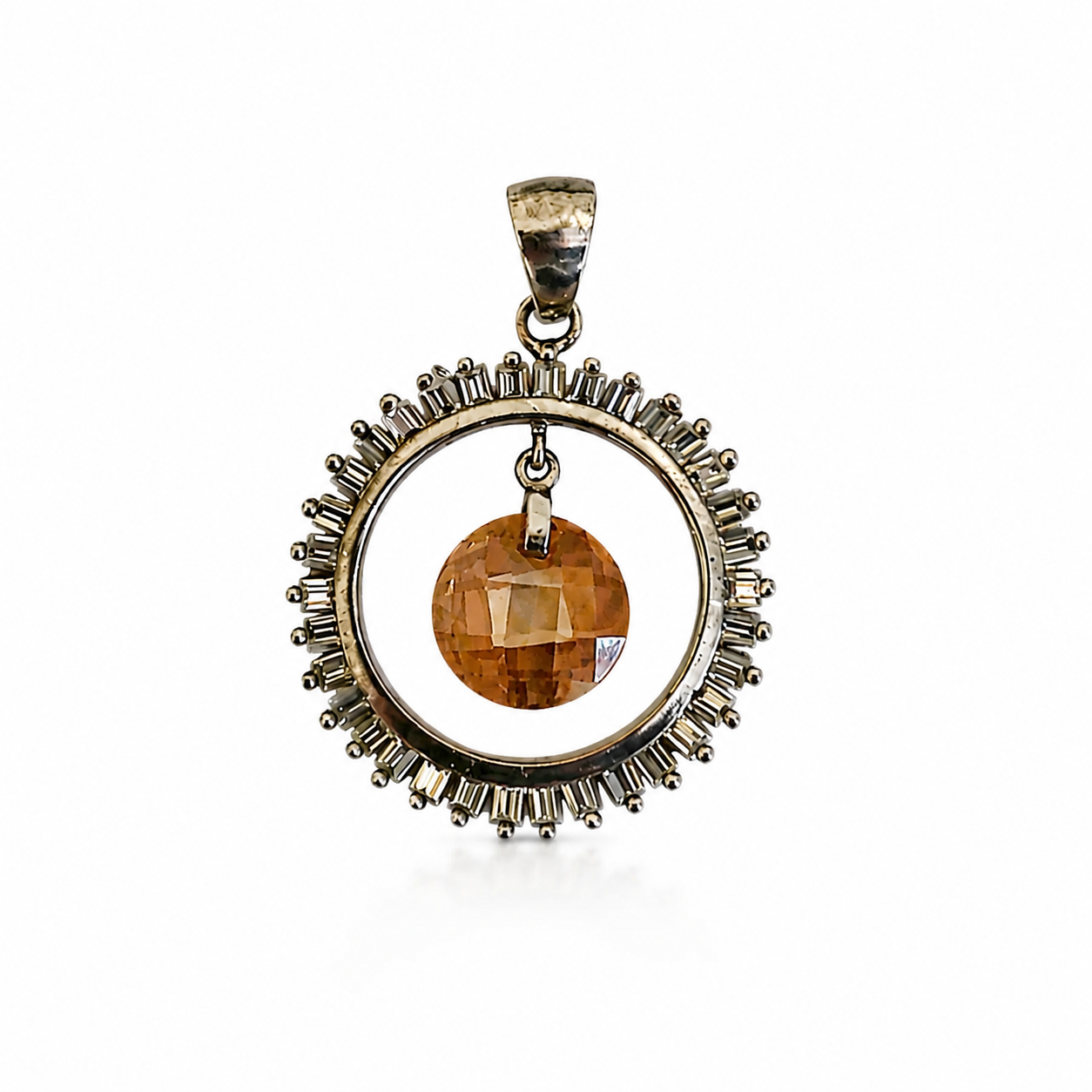 Radiant Amber Crystal Halo Pendant Necklace