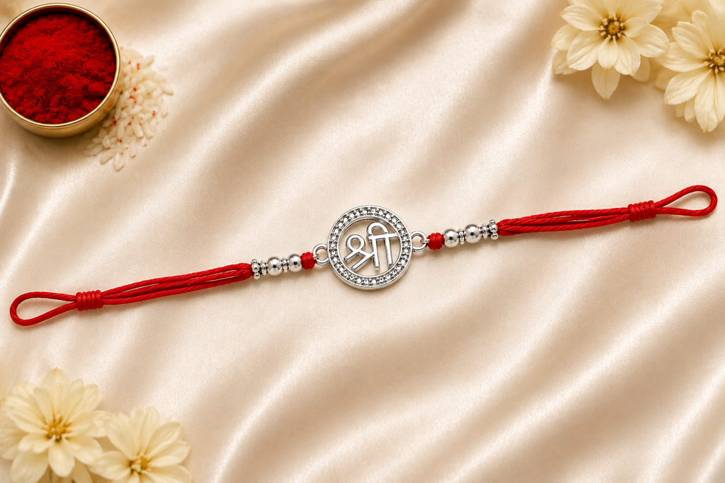 Shri Rakhi – Silver Om Raksha Bandhan Rakhi
