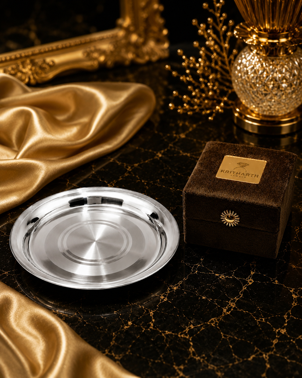 Premium Silver Finish Silver 925 Round Pooja Plate (Thali)