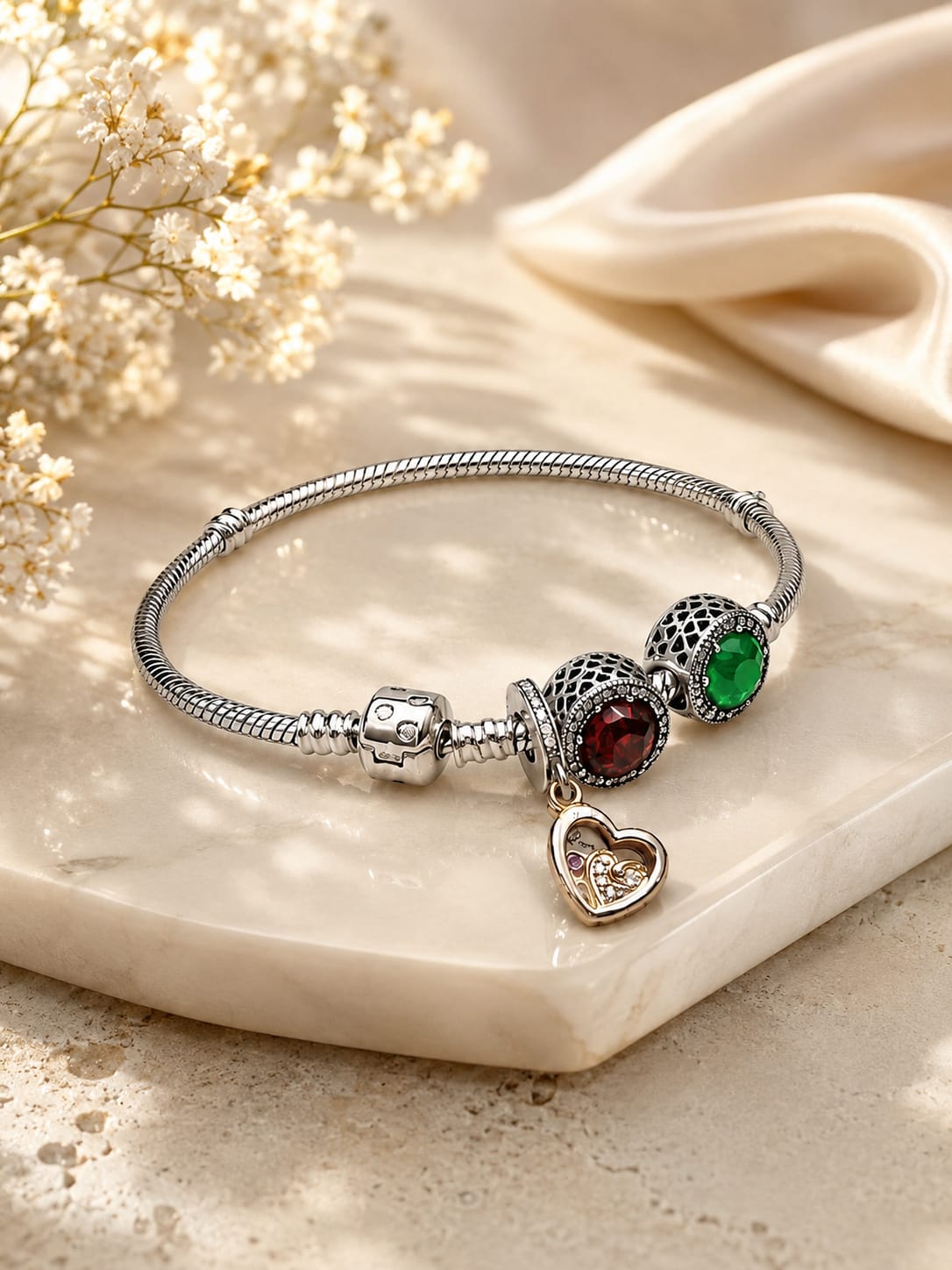 Kritharth Jewels Elegant Charm Bracelet with Heart Pendant & Multicolor Crystal Charms