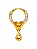 18K Gold Floral Crystal Hoop Nose Ring with Textured Ball Drop