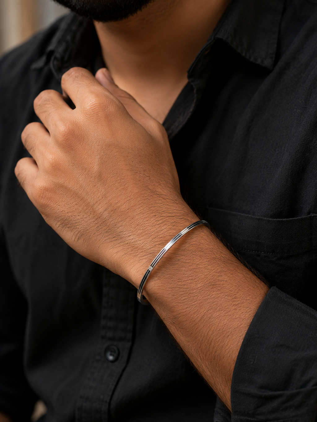 Minimalist Silver-Tone Sleek Bangle for Men