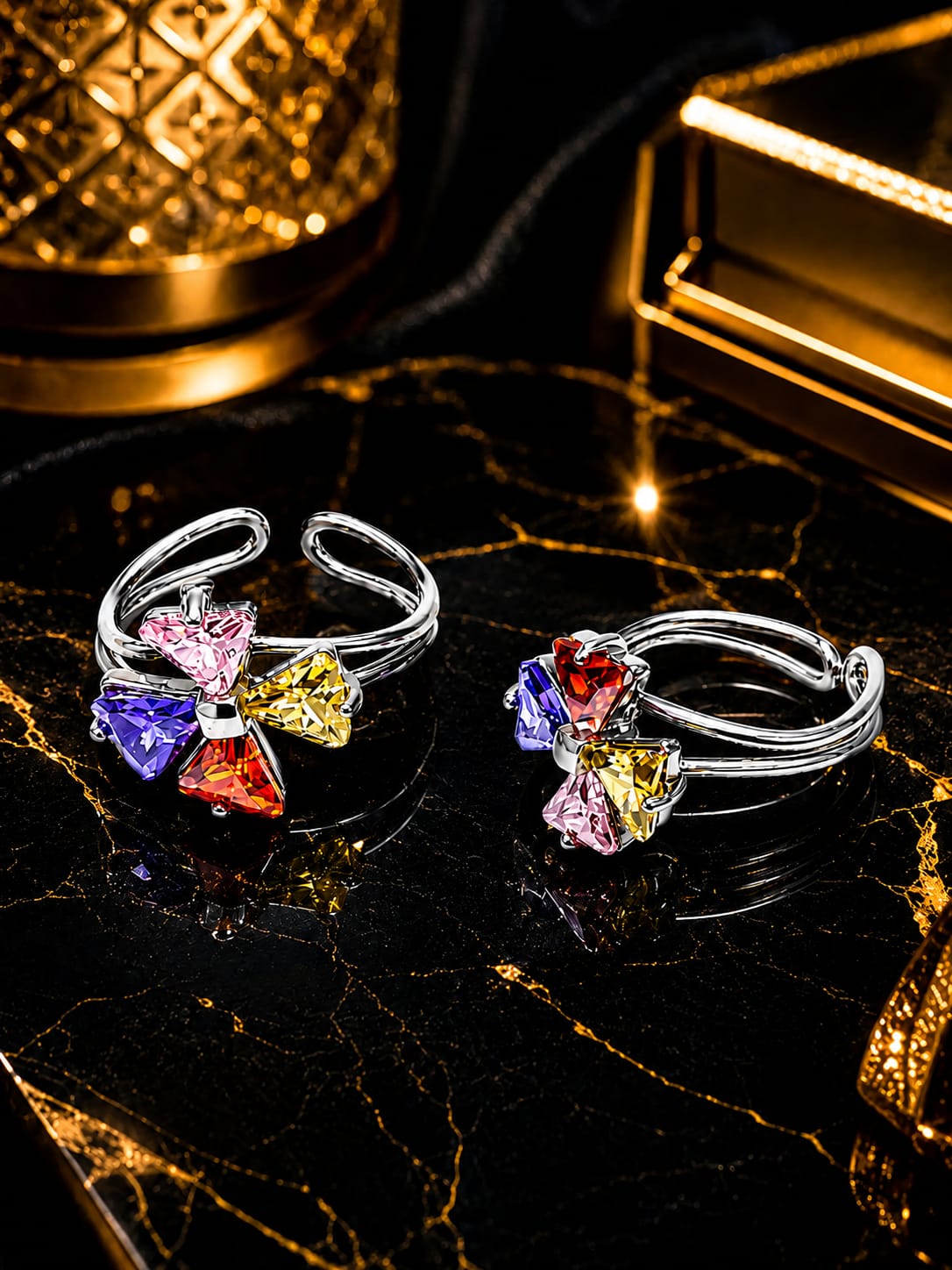 925 Sterling Silver Multicolor Floral Toe Rings for Women