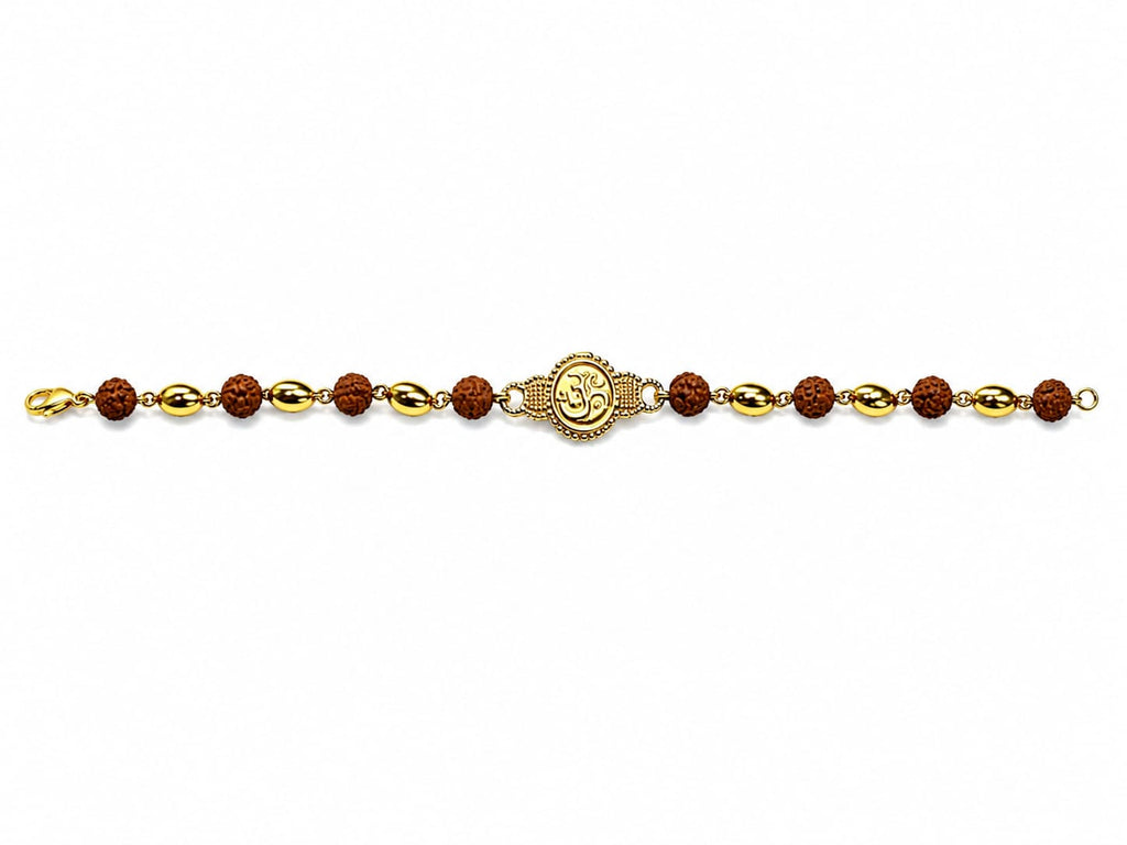 Golden Om Rudraksha Beaded Bracelet