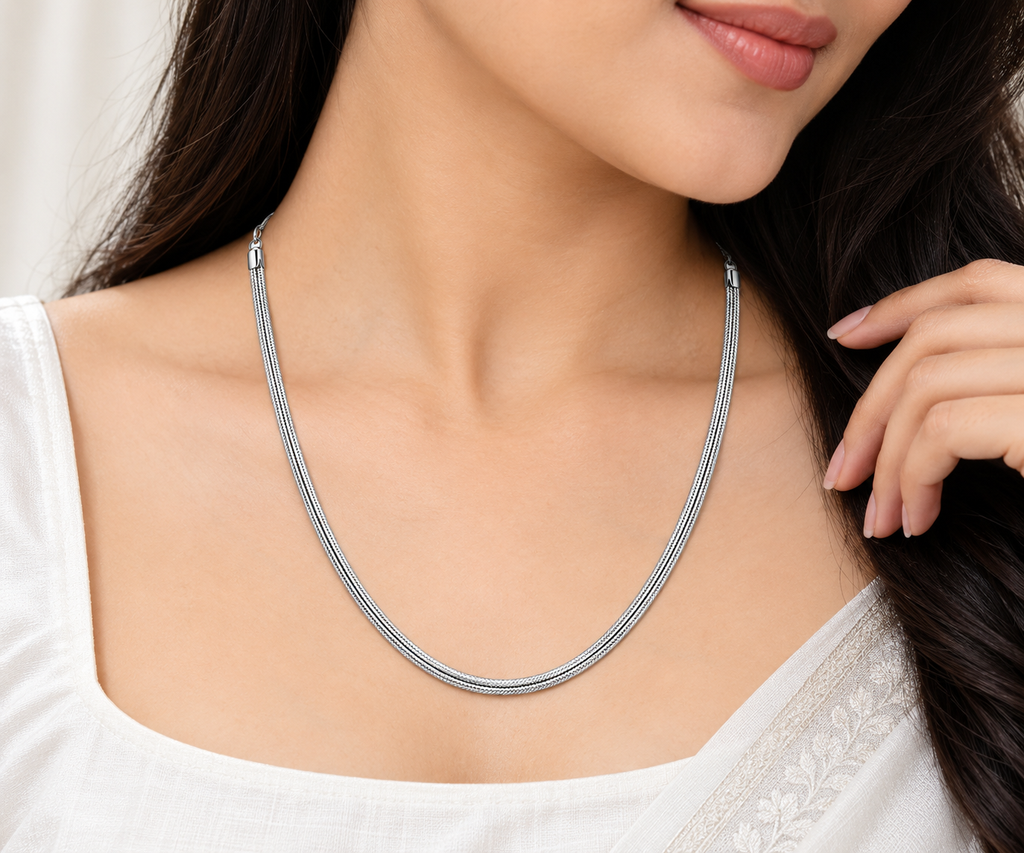 Elegant Double-Strand Silver Chain for Women – Sleek & Classic Necklace