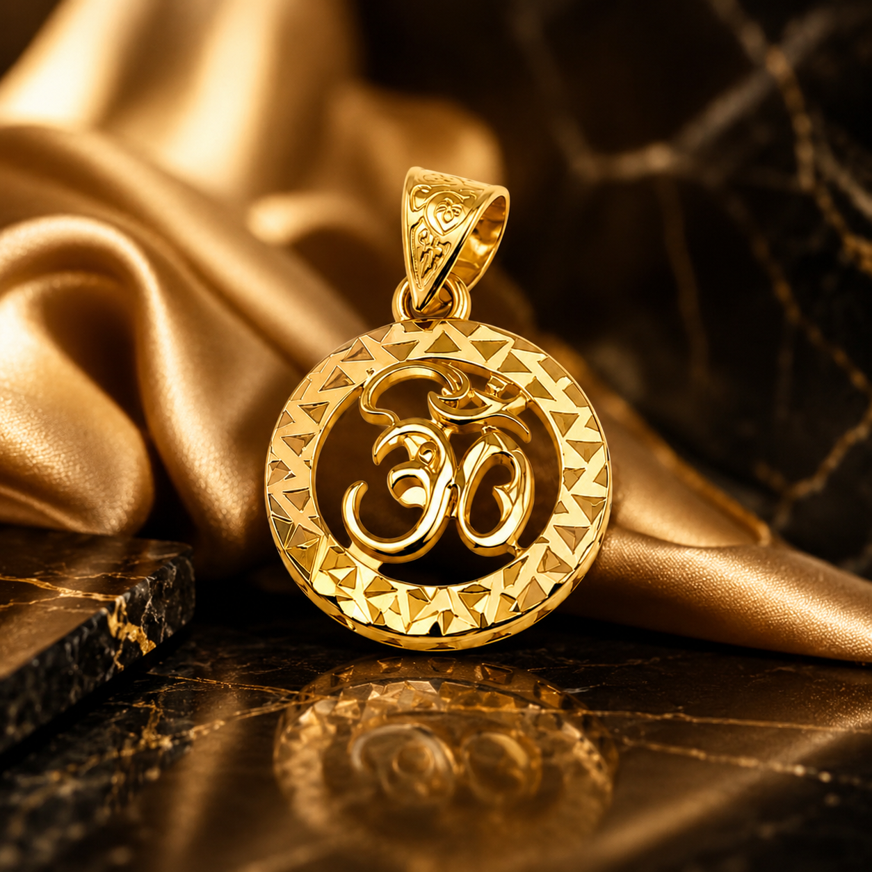 18K Gold Om Divine Round Pendant