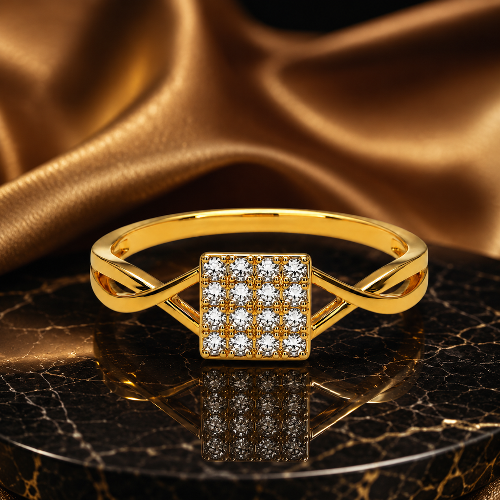 Elegant Square CZ Gold Ring for Women