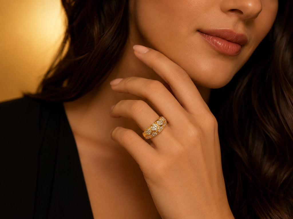 Royal Honeycomb Crystal Gold Ring
