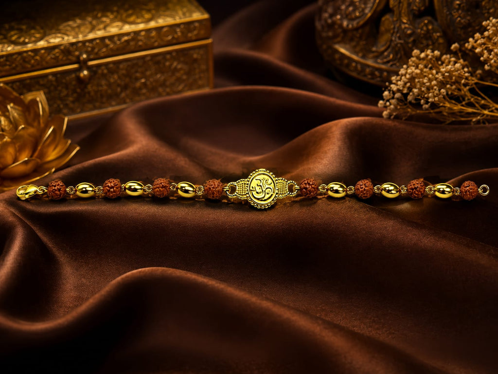 Golden Om Rudraksha Beaded Bracelet
