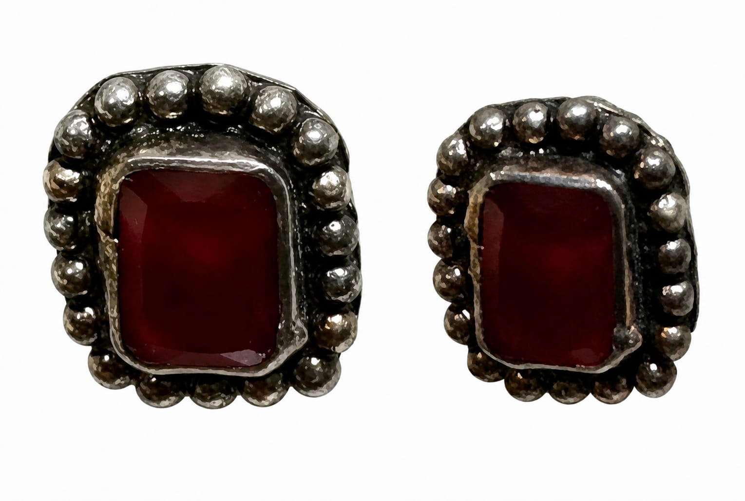 Vintage Ruby Square Stud Earring