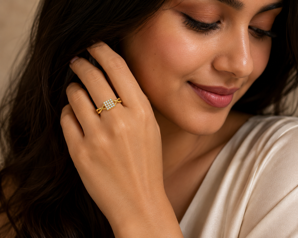 Elegant Square CZ Gold Ring for Women
