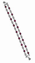 Ruby Pink Floral Silver Anklets