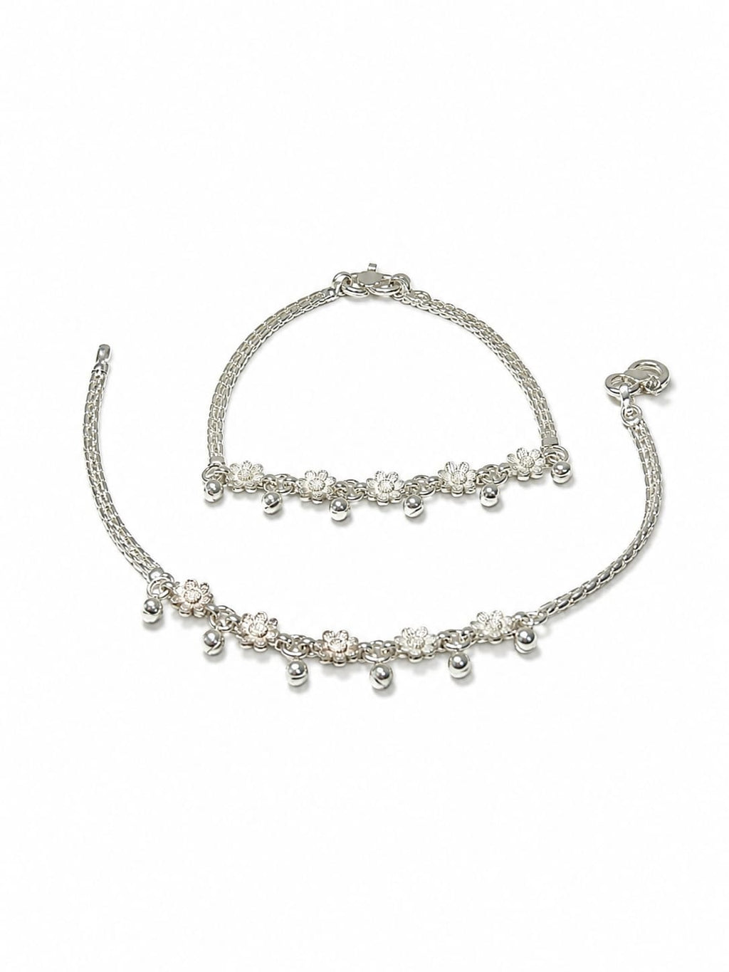 925 Sterling Silver Floral Charm Anklet