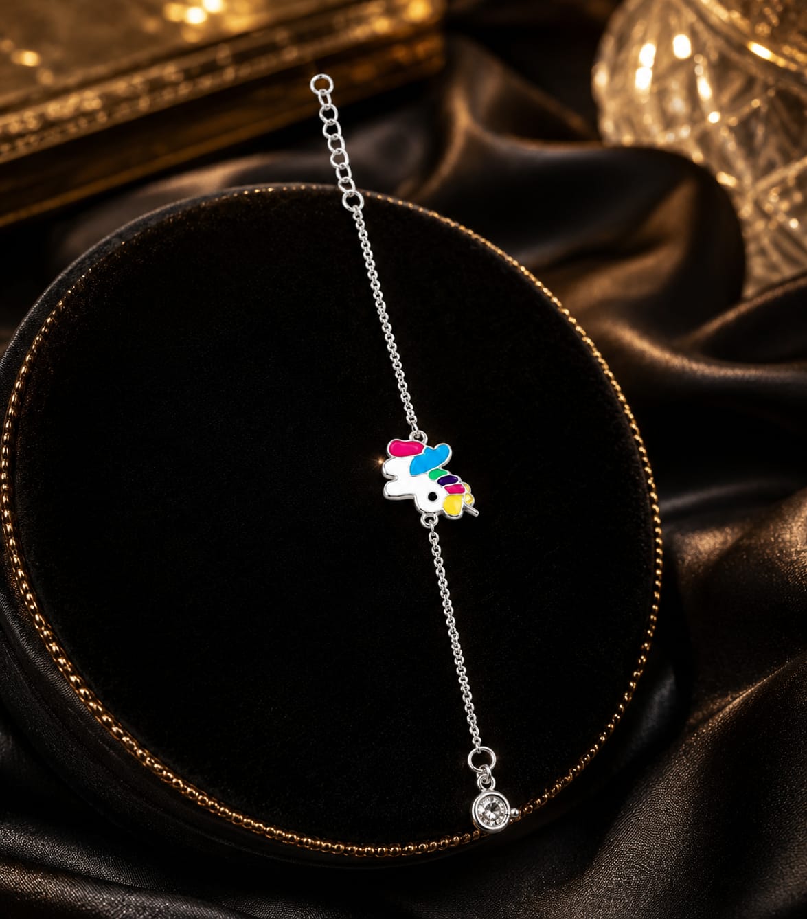 925 Sterling Silver Rainbow Unicorn Charm Adjustable Bracelet for Kids & Women