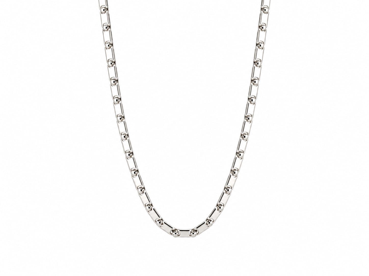 Silver Beaded Link Chain Necklace – Elegant Unisex Fashion Chain