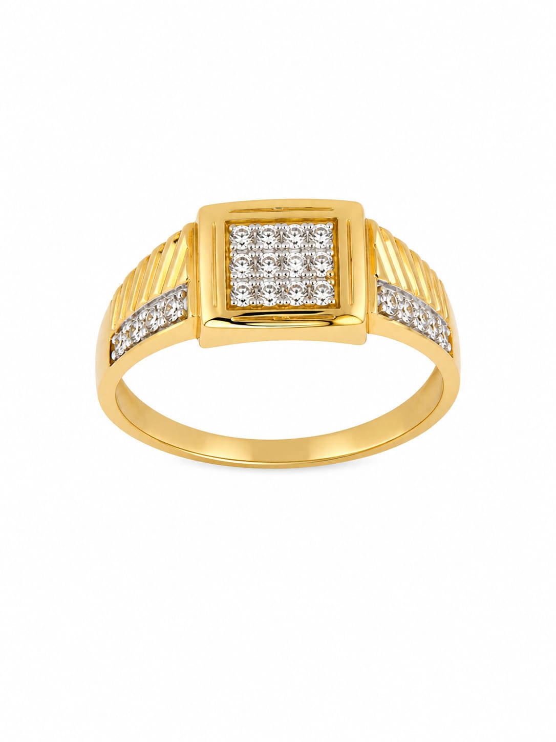 18K Gold Square CZ Studded Men's Ring