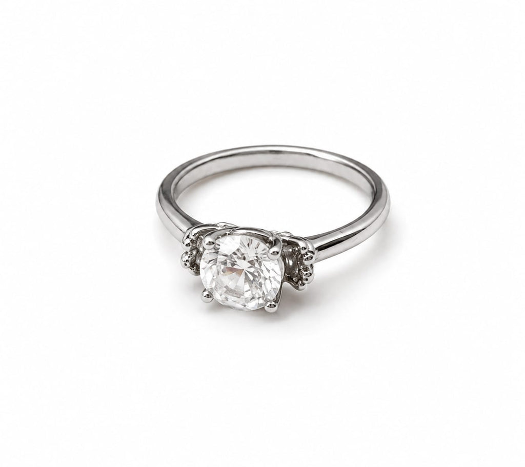 Classic Round Solitaire Ring – Timeless Silver-Tone Crystal Ring for Women