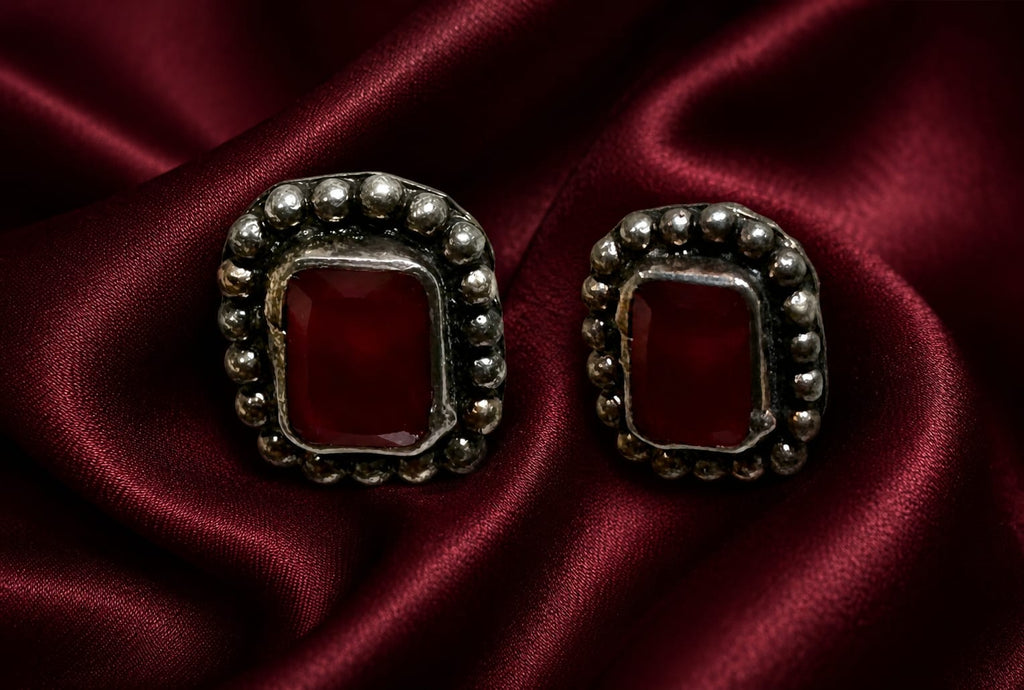 Vintage Ruby Square Stud Earring