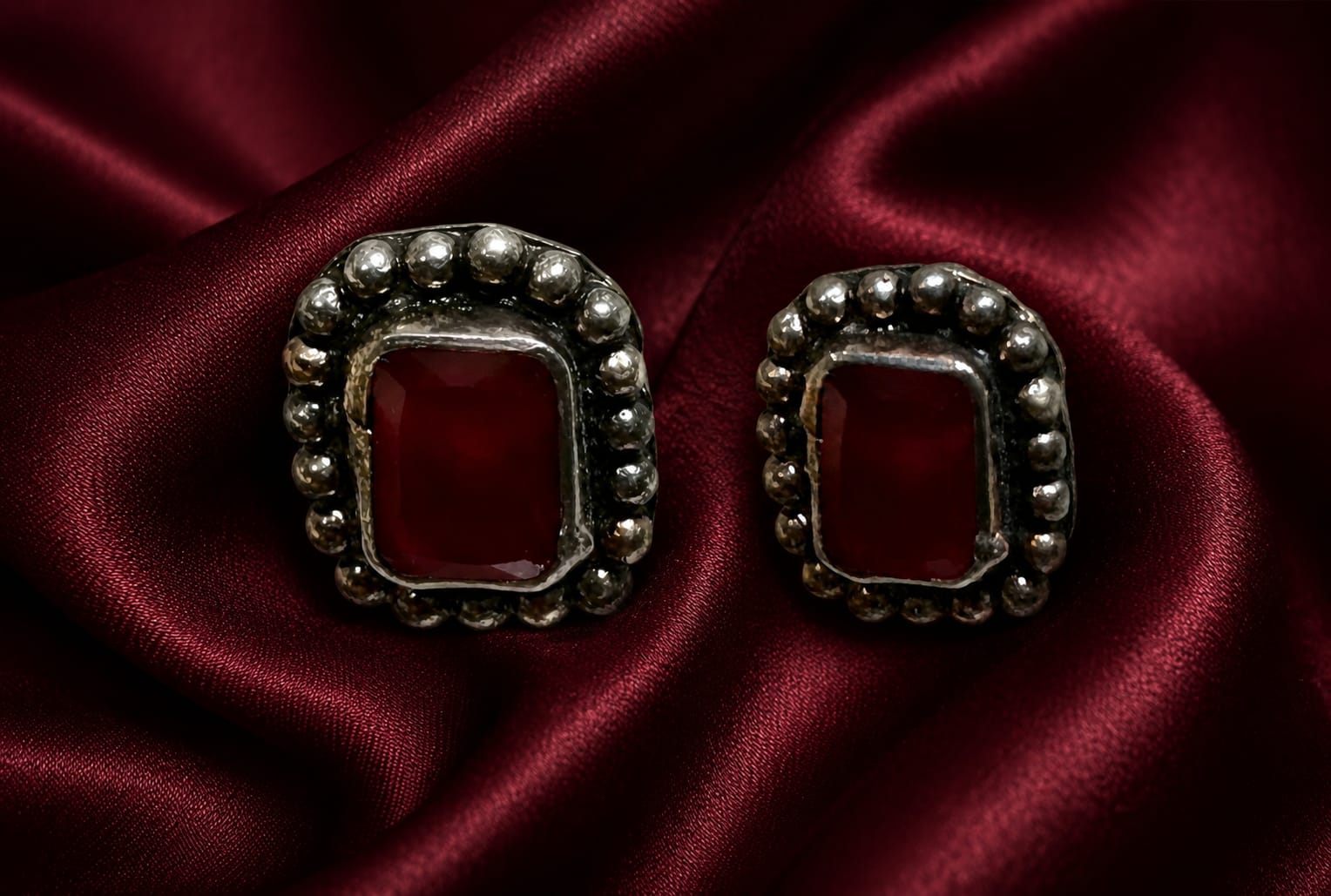 Vintage Ruby Square Stud Earring