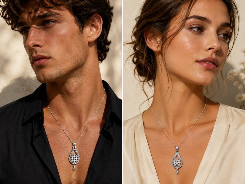 Elegant Silver-Tone Floral Teardrop Pendant Charm with Crystal Accents