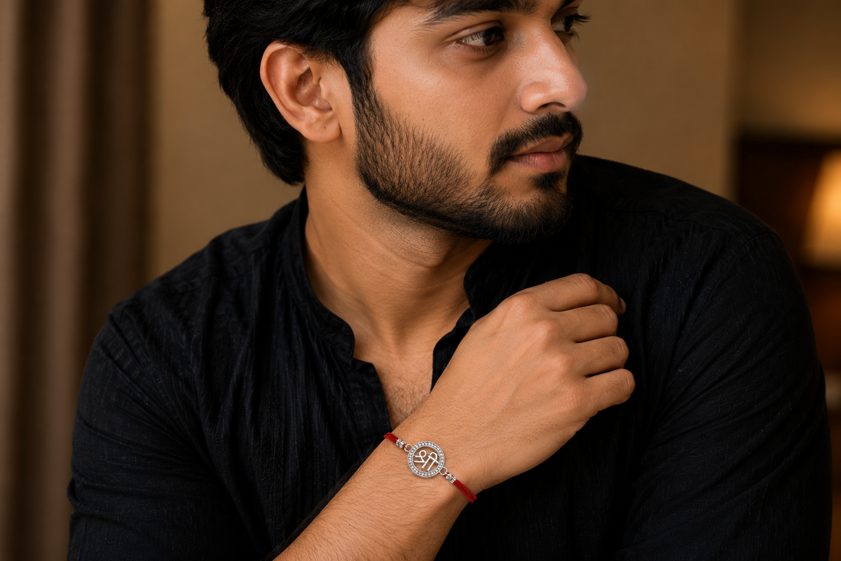 Shri Rakhi – Silver Om Raksha Bandhan Rakhi