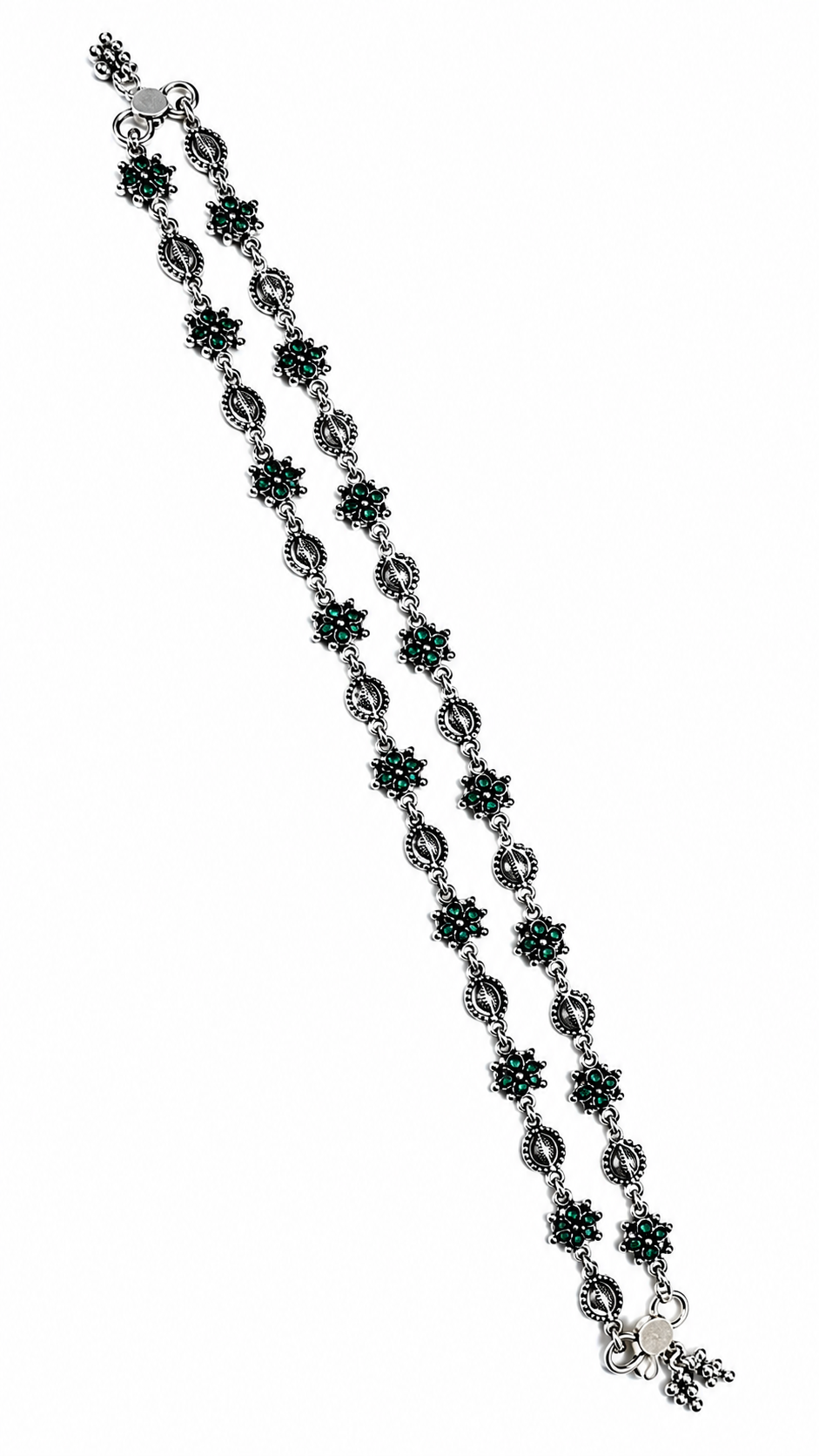 Emerald Floral Silver Anklets