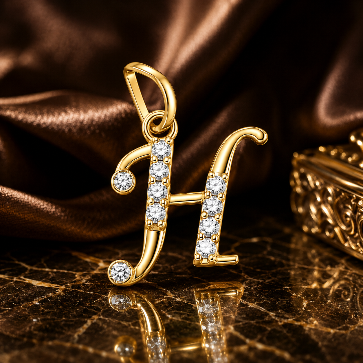 18K Gold Diamond Initial "H" Pendant