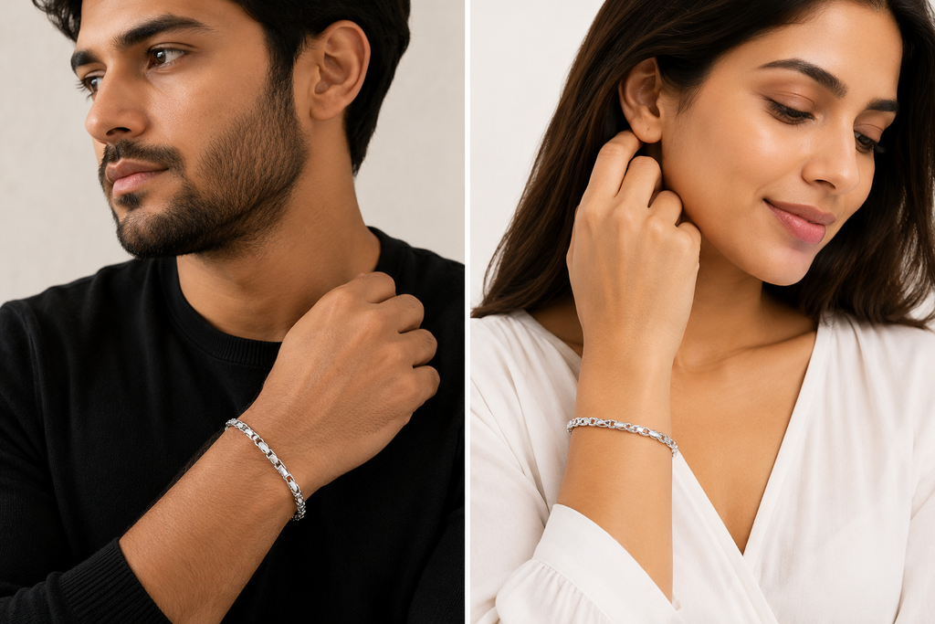 Kritharth Jewels Silver Elegance Unisex Chain Bracelet
