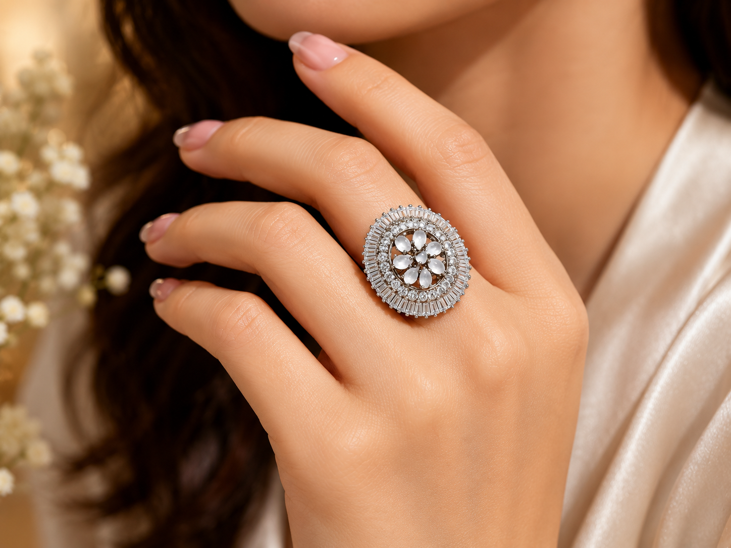 Kritharth Jewels Floral Halo Statement Ring