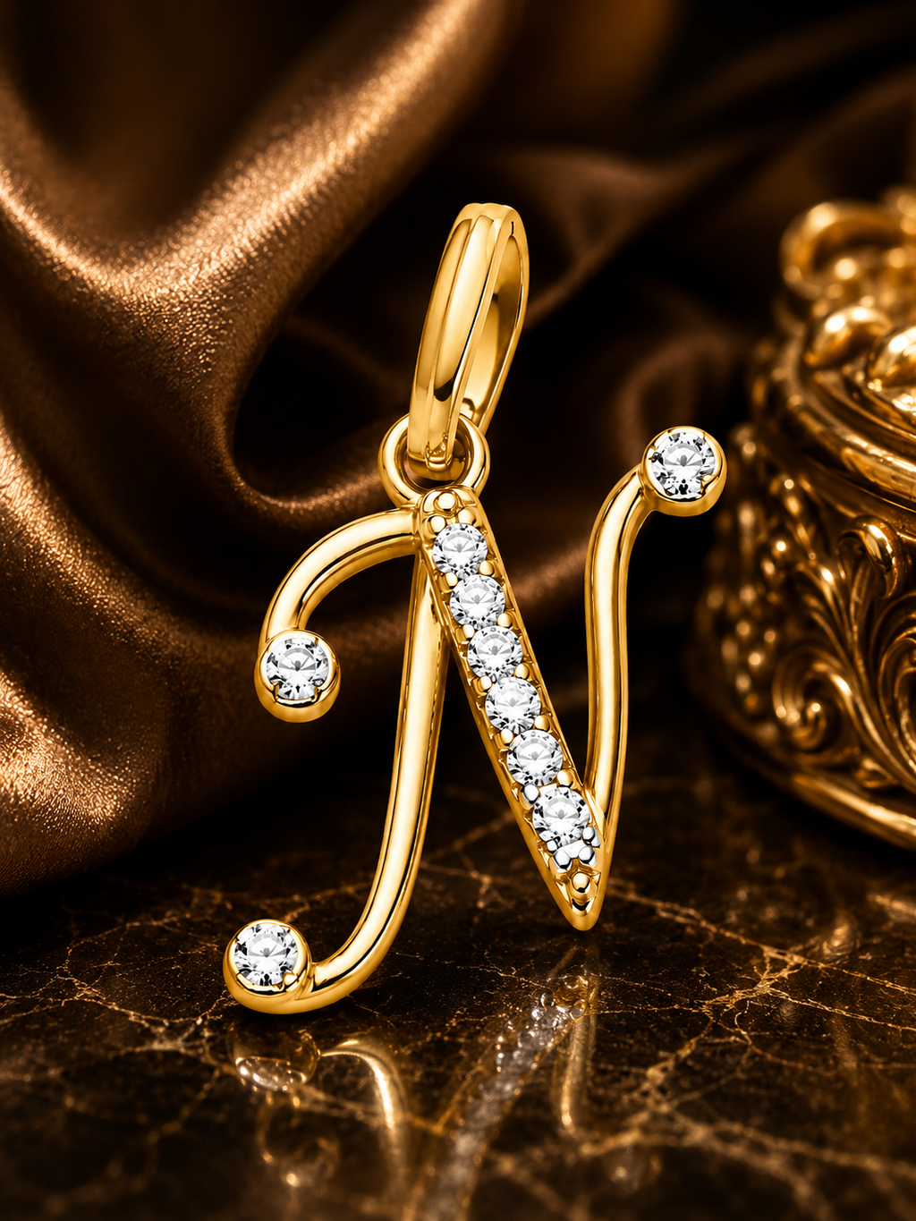 18K Gold Diamond Initial "N" Pendant