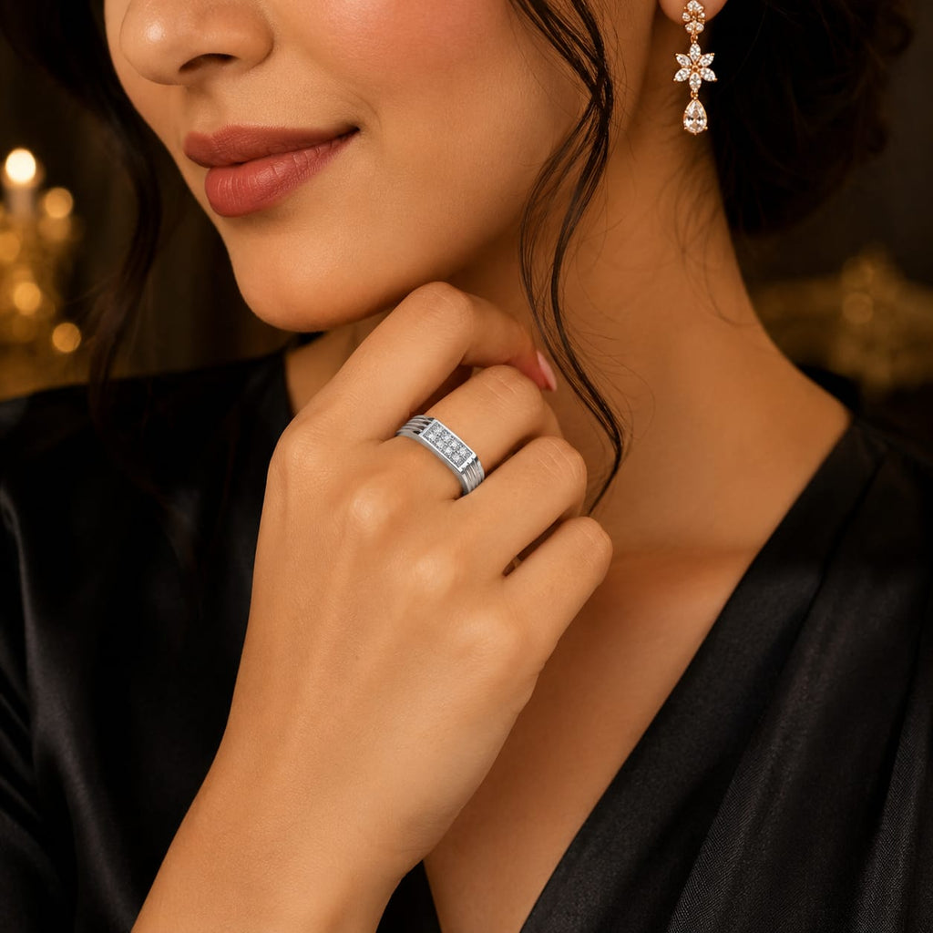 Kritharth Jewels 925 Sterling Silver Square Zircon Statement Ring