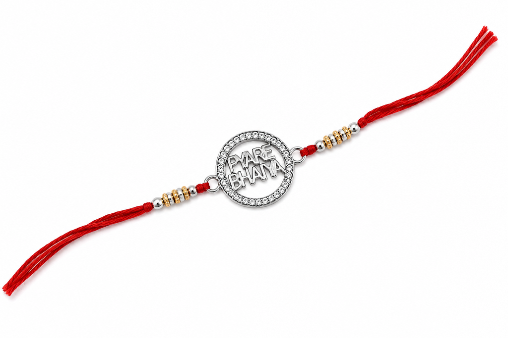 Pyare Bhaiya Premium Silver Rakhi with Crystal Border