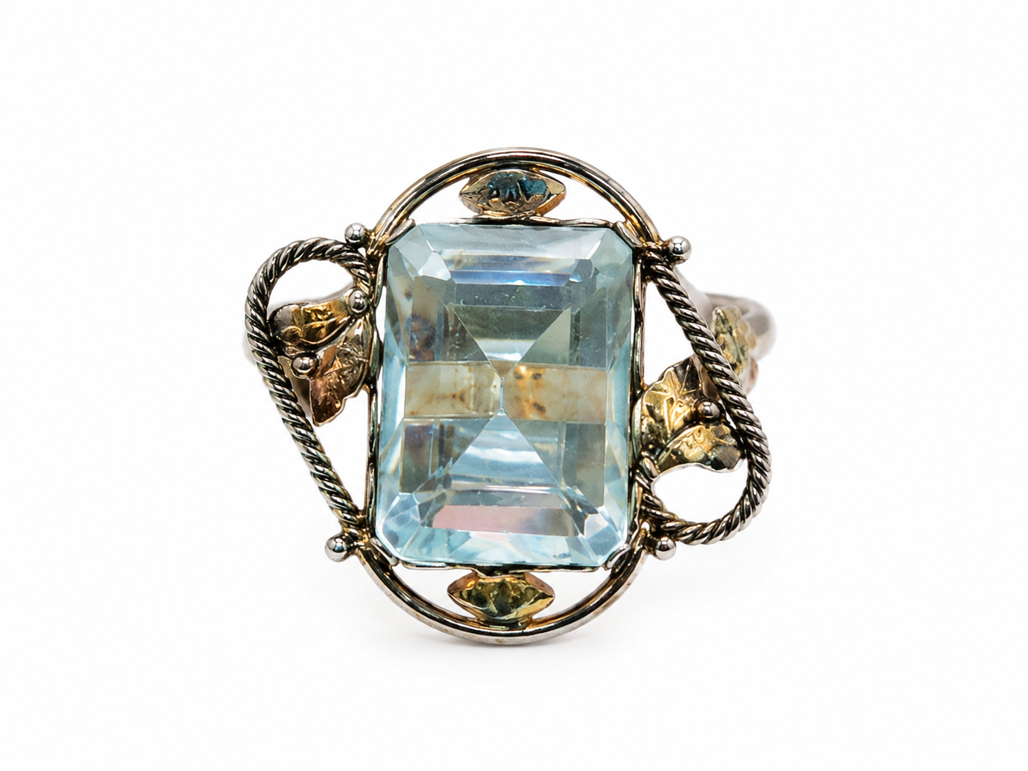 Vintage Aqua Crystal Floral Statement Ring