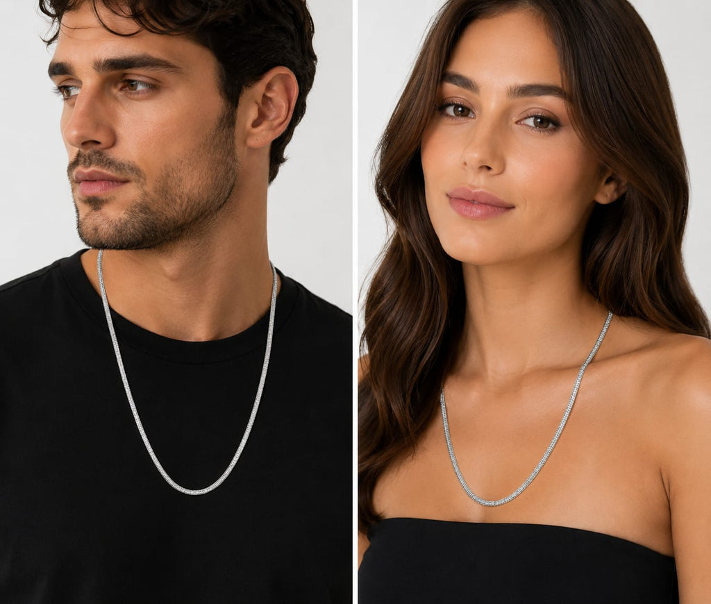 925 Sterling Silver Micro Pave Tennis Chain Necklace for Men & Women