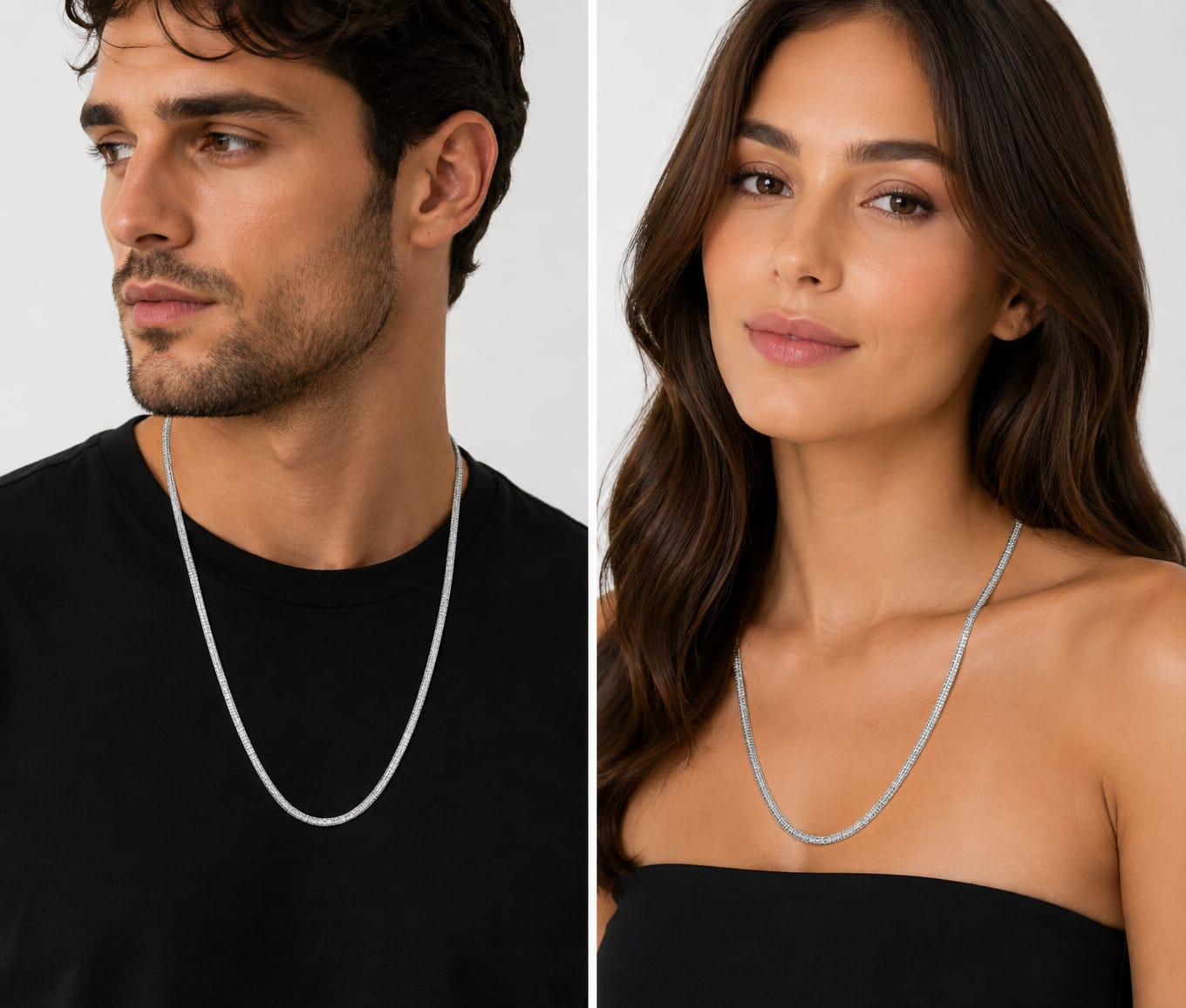 925 Sterling Silver Micro Pave Tennis Chain Necklace for Men & Women